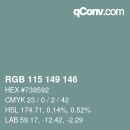 Color code: RGB 115 149 146 | qconv.com