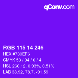 Color code: RGB 115 14 246 | qconv.com