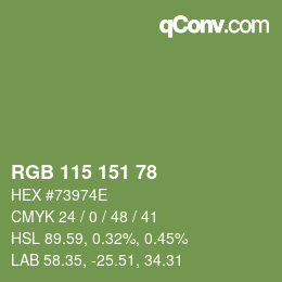 Color code: RGB 115 151 78 | qconv.com