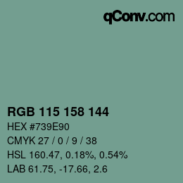 カラーコード: RGB 115 158 144 | qconv.com