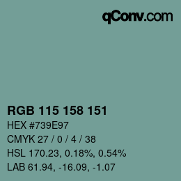 カラーコード: RGB 115 158 151 | qconv.com