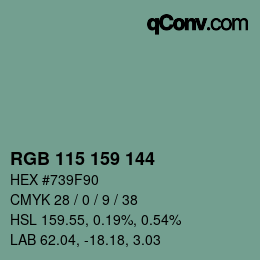 Color code: RGB 115 159 144 | qconv.com