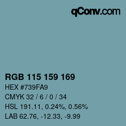 カラーコード: RGB 115 159 169 | qconv.com