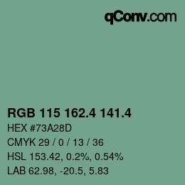 カラーコード: RGB 115 162.4 141.4 | qconv.com