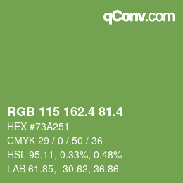 カラーコード: RGB 115 162.4 81.4 | qconv.com