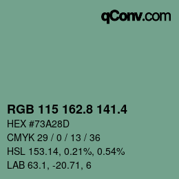 カラーコード: RGB 115 162.8 141.4 | qconv.com