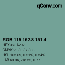 カラーコード: RGB 115 162.8 151.4 | qconv.com