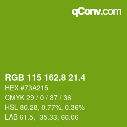 カラーコード: RGB 115 162.8 21.4 | qconv.com