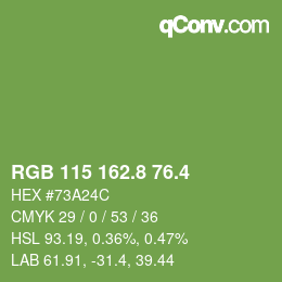 カラーコード: RGB 115 162.8 76.4 | qconv.com