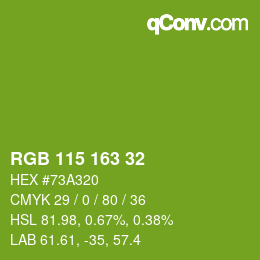 Color code: RGB 115 163 32 | qconv.com