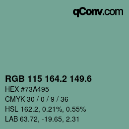カラーコード: RGB 115 164.2 149.6 | qconv.com