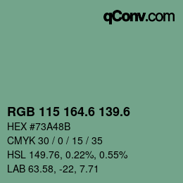 カラーコード: RGB 115 164.6 139.6 | qconv.com