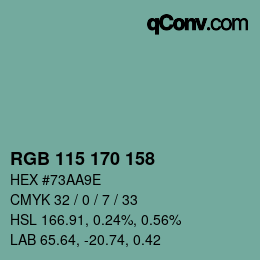 カラーコード: RGB 115 170 158 | qconv.com