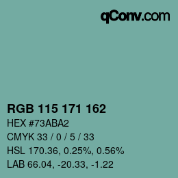 颜色代码: RGB 115 171 162 | qconv.com