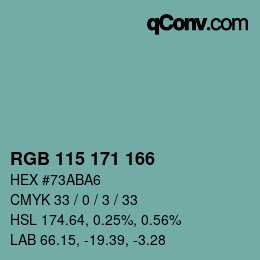 颜色代码: RGB 115 171 166 | qconv.com