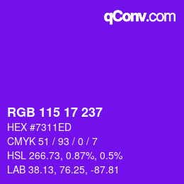 カラーコード: RGB 115 17 237 | qconv.com