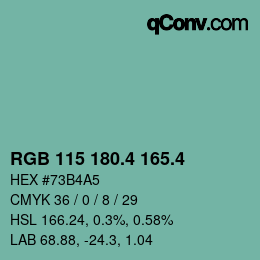 カラーコード: RGB 115 180.4 165.4 | qconv.com
