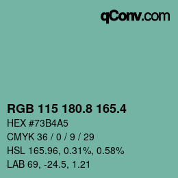 カラーコード: RGB 115 180.8 165.4 | qconv.com