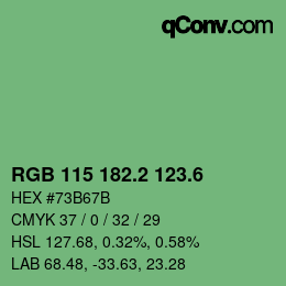カラーコード: RGB 115 182.2 123.6 | qconv.com