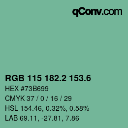 カラーコード: RGB 115 182.2 153.6 | qconv.com