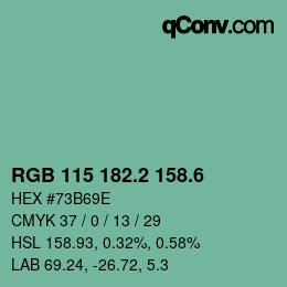 カラーコード: RGB 115 182.2 158.6 | qconv.com