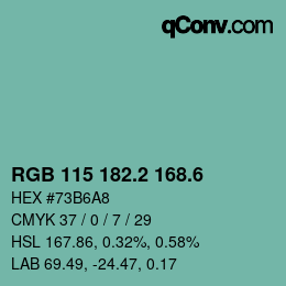 カラーコード: RGB 115 182.2 168.6 | qconv.com
