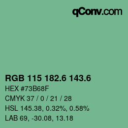 カラーコード: RGB 115 182.6 143.6 | qconv.com