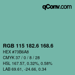 カラーコード: RGB 115 182.6 168.6 | qconv.com