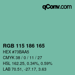 颜色代码: RGB 115 186 165 | qconv.com