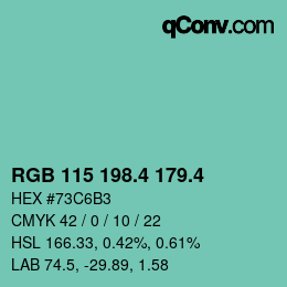 カラーコード: RGB 115 198.4 179.4 | qconv.com