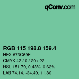 カラーコード: RGB 115 198.8 159.4 | qconv.com