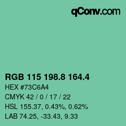 カラーコード: RGB 115 198.8 164.4 | qconv.com