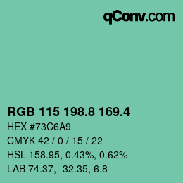 カラーコード: RGB 115 198.8 169.4 | qconv.com