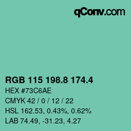 カラーコード: RGB 115 198.8 174.4 | qconv.com