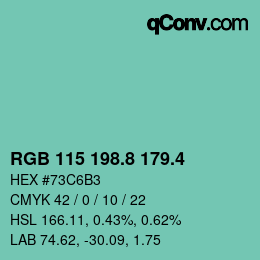 カラーコード: RGB 115 198.8 179.4 | qconv.com