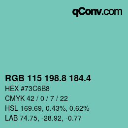 カラーコード: RGB 115 198.8 184.4 | qconv.com