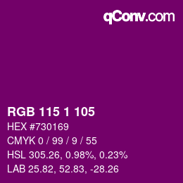 カラーコード: RGB 115 1 105 | qconv.com
