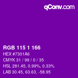 Color code: RGB 115 1 166 | qconv.com