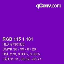 カラーコード: RGB 115 1 181 | qconv.com