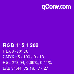 カラーコード: RGB 115 1 208 | qconv.com