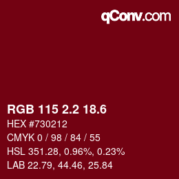 カラーコード: RGB 115 2.2 18.6 | qconv.com