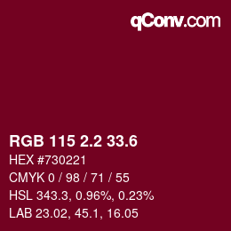 カラーコード: RGB 115 2.2 33.6 | qconv.com