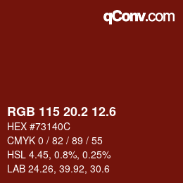 カラーコード: RGB 115 20.2 12.6 | qconv.com