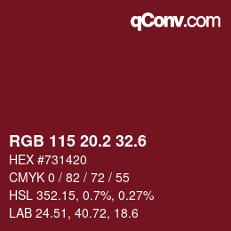 カラーコード: RGB 115 20.2 32.6 | qconv.com