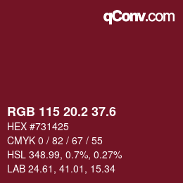 カラーコード: RGB 115 20.2 37.6 | qconv.com