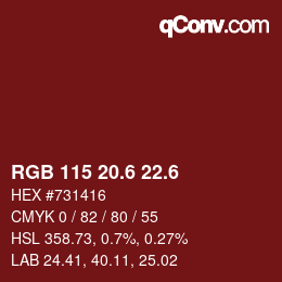 カラーコード: RGB 115 20.6 22.6 | qconv.com