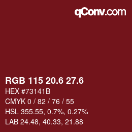 カラーコード: RGB 115 20.6 27.6 | qconv.com