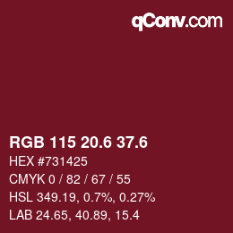 カラーコード: RGB 115 20.6 37.6 | qconv.com