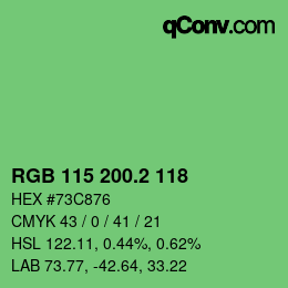 カラーコード: RGB 115 200.2 118 | qconv.com