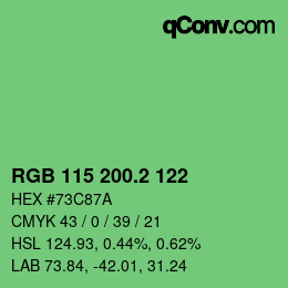 カラーコード: RGB 115 200.2 122 | qconv.com